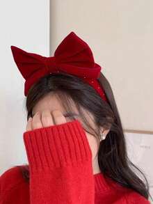 1 pezzo Fascia per capelli elegante e carina con fiocco, accessorio per capelli versatile per ragazze, adatto per Capodanno e uso quotidiano - Rosso - Visualizzare 4