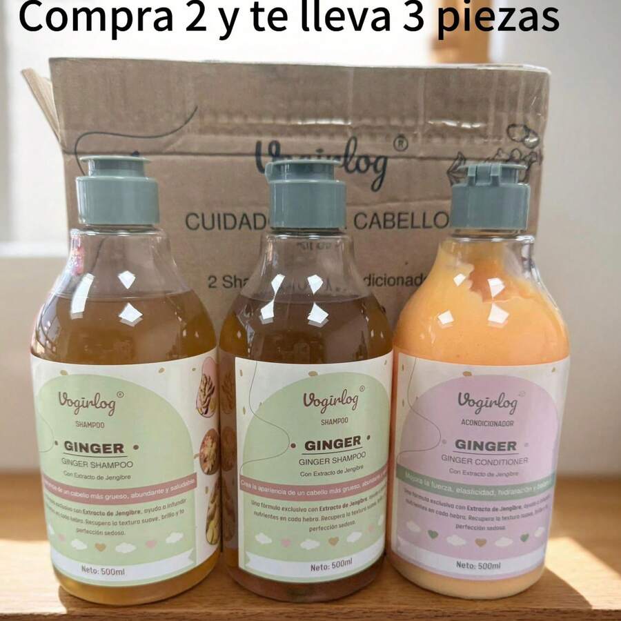 Kit de Shampoo y Acondicionador de Jengibre para Cabellos,Este productos Con Extracto de Jengibre es Una formula con Extracto de Jengibre,El Shampoo de Jengibre ayuda crea la apariencia de un cabello mas grueso,abundate y saludable,el Acondicionador ayuda Mejora la fuerza,elasticidad,hidratacion y balance ,los dos productos usa juntos diario para ayuda a infundir nutrientes en cada hebra,recupera la textura suave,brillo y la perfeccion sedosa INSTRUCION DE USO SHAMPOO : Despues de humedecer el cabello,aplique una cantidad adecuada de este producto,frotelo suavemente hasta obtener una espuma rica y luego enjuaguese bien con agua tibia INSTRUCION DE USO ACONDICIONADOR :Despues de lavarse el cabello con shampoo,aplique una cantidad adecuada de este producto,frotelo suavemente durante un minuto y luego ejuaguese bien con agua tibia,puede usar diaria o cada terce dia COMPRA KIT DE SHAMPOO Y JENGIBRE,TE REGARAMOS UNA SHAMPOO MAS,SERIA TOTAL :2 SHAMPOO DE JENGIBRE Y 1 ACONDICIONADOR - Multicolor - Ver 1