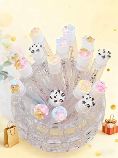 1/3/5/7支装透明多色熊猫熊卡通系列睫毛刷眉刷便携式管状化妆刷，带透明收纳盒