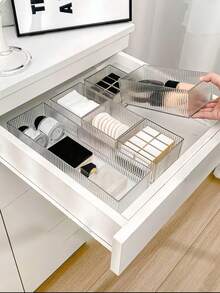 7pcs/4pcs/1pc Luxury Transparent Tabletop Makeup & Skincare Storage Organizer Box, Women's Vanity Makeup Sponge, Brush, Lipstick, Eyeshadow, Skincare Display And Storage Drawer Divider