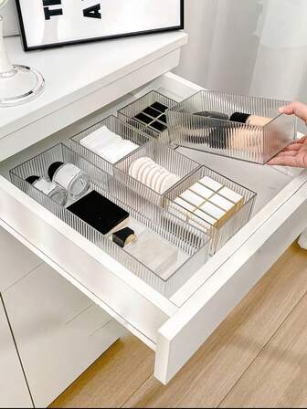 7pcs/4pcs/1pc Luxury Transparent Tabletop Makeup & Skincare Storage Organizer Box, Women's Vanity Makeup Sponge, Brush, Lipstick, Eyeshadow, Skincare Display And Storage Drawer Divider