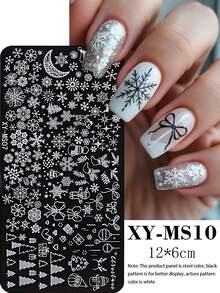 2/4件套圣诞冬季雪花美甲印花板，包含圣诞老人、驯鹿、字母、蝴蝶结、圣诞树、姜饼人图案，Y2K风格美甲印花模板，DIY美甲沙龙，美甲用品 - 銀色 - 查看 5