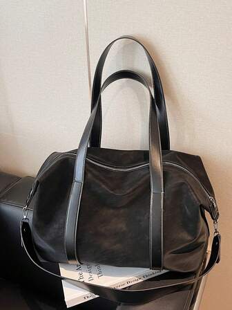 PU Material Large Capacity Shoulder Bag, Fashionable European And American Style Boston Handbag, Vintage For Commuting, Shopping, Daily Use, Minimalist Crossbody Bag