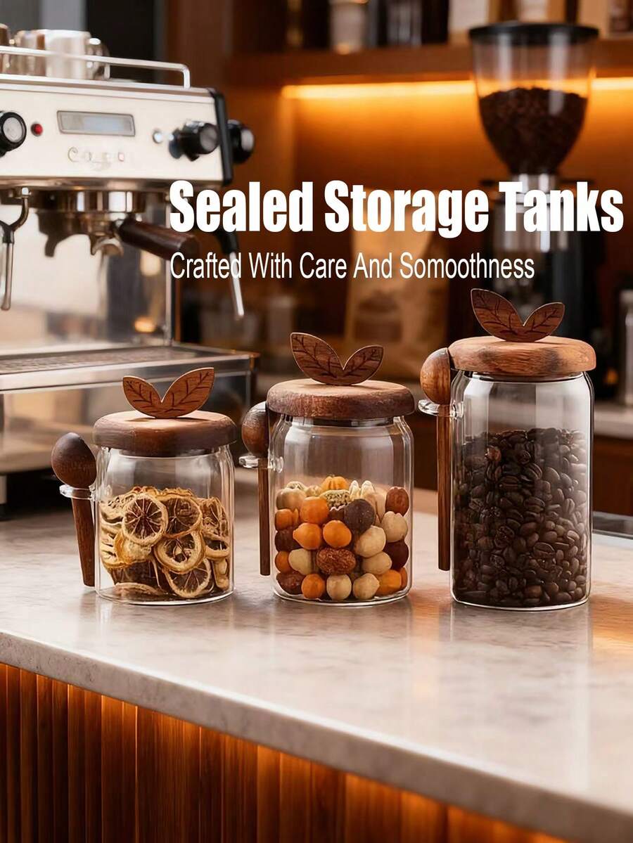 3pcs Multi-Purpose Glass Food Storage Containers With Lids - Dishwasher , Suitable For Coffee Beans, Candies, Cookies, Pasta, Nuts And Spices - 16.9oz/20.28oz/27.05oz Capacity Options, Great For Storing Coffee, Sugar, Flour, Candies, Tea, Coffee Beans, Oats, Grains And Seasonings, Perfect Gift For Autumn/Winter - Transparent - View 1