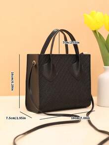 Bolso de mano, bolso de hombro, bolso bandolera de unicolor con relieve - Negro - Ver 2