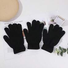 1/2pairs Unisex Winter Warm Cold-Proof Fleece Knitted Hand Warmers Black Gloves Full Finger Knitted Gloves Women Men Thicken Warm Outdoor Cycling Gloves