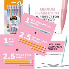 BIC XtraSmooth Pastel Mechanical Pencils With Erasers Medium Point 0.7mm 24Count Pack Bulk Mechanical Pencils For School Or Office Supplies - 石墨鉛筆粉彩筆桿 - 查看 1