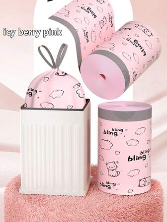 50/100/150个装冰莓粉断点抽绳垃圾袋，一拉即封口，不脏手，加厚不滴漏，承重力强，适用于厨房/客厅/卧室/浴室/办公室等场所