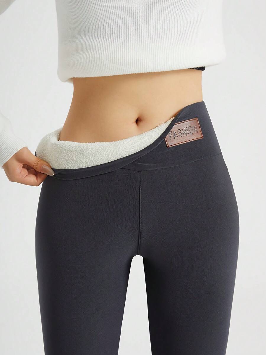 Autumn And Winter Fashion Label Tights Warm And Comfortable Tights, High Elastic Warm Women's Sportswear, Machine Washable, Solid Color, Very Suitable For Leisure Or Home Wear