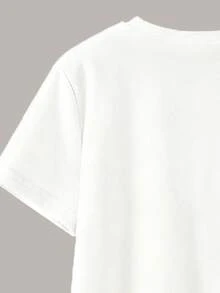 Áo thun tay ngắn in chữ và quần short họa tiết da báo dành cho bé gái tuổi teen, trang phục thường ngày - trắng - Xem 6