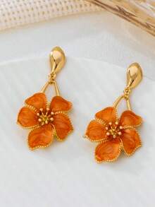 1 Pair Fashionable Gold Flower Design Elegant & Slimming Long Earrings Accessories For Women - Multicolor - View 2