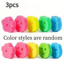 1/3pcs Multi-Color Kitchen Cleaning Sponge Set - Scratch-Resistant, Heat-Resistant, Commercial & Household Dish Washing Brush, Cartoon Smiling Face Dish Sponge, Kitchen Cleaning Sponge Pad, Dishwashing Cloth, Temperature Sensing Sponge Blocks - Multicolor - View 10