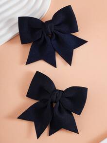 2pcs Navy Blue Bow Hair Clips For Girls, Fashionable & Cute For Everyday Use - Navy Blue - View 2