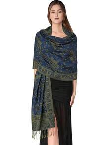 Bufanda de pashmina de paisley para mujeres PASKMLNA - #14azul marino claro - Ver 12