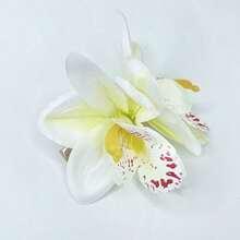 1PCS New Hawaiian Simulation Orchid Flower Duckbill Clip Hairpin Side Hairpin Suitable For Bridal Wedding Hawaii Beach Tropical Party Decoration - 白色 - 查看 9
