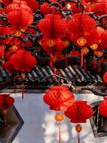 10/30/50pcs Red Paper-Cut Lanterns, Chinese New Year Decorations, Multifunctional Waterproof Hanging Decor, Suitable For Spring Festival, Birthday, Holiday Decoration, Auspicious Ornaments, Home Decor And Party Decoration. Happy New Year! - Multicolor - View 2
