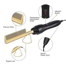 Hot Comb Eléctrico para Alisar y Desenredar, Peine Calentado de Alto Rendimiento para Cabello Rizado y Afro - Negro - Ver 3