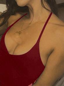 Minimalist Halter Top With V-Neck And Neck Tie - Summer - 酒紅色 - 查看 7