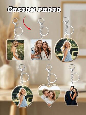 1pc Customized Photo Keychain, Personalized Acrylic Photo Keychain, Unique Custom Photo Gift, Valentine's Day Gift, Christmas Gift, Christmas Decoration, Anniversary Gift, Ideal Custom Gift, Unique Gift For Family, Friends, Girlfriend, Boyfriend, Suitable For Christmas, Valentine's Day, Anniversary, Birthday