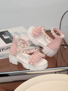 A Pair Of Sweet And Cool Lolitta-Style Mesh Pearl Thick-Soled Sandals Are Suitable For Summer Life, Casual Wear And Outdoor Play, Summer, Home And Beach Outings - 粉色 - 查看 7