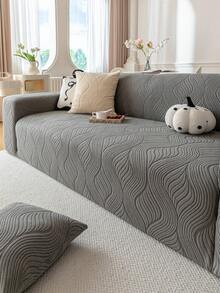 1件几何线条提花绒面沙发套，简约弹力一体式沙发套，宠物友好防滑防污，可机洗，四季通用全包式沙发保护套，附赠1个45x45厘米枕套 - 深灰色 - 查看 6