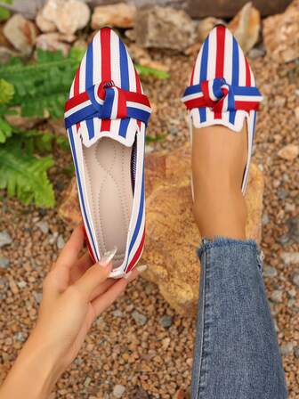 新款休闲加大码时尚平底防滑日常尖头撞色套脚乐福鞋女鞋