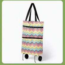 Carrito de Compras Plegable Verde de Tela Oxford 600D, Bolsas Reutilizables con Ruedas, Impermeable y Apilable para Frutas y Verduras - Verde - Ver 7