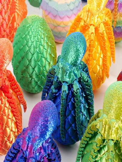 1/2pcs 3D Printed Octopus Eggs, With Gift Bag - Realistic Green Plastic Movable Figurine, Suitable For Home & Office Decor, Office Supplies, Stress Relief Toy, Party Favor Bag Filler, Christmas Decoration, Christmas Gift, Christmas Party Favor Bag Filler, 3D Printed Animal, Birthday Gift, Christmas Stocking Stuffer