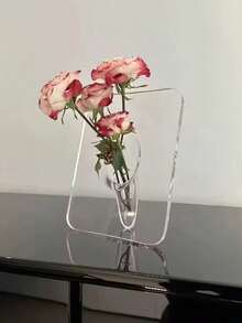 1个透明方形亚克力花瓶，家居装饰及插花配件，简约桌面花瓶，可插单枝或花束 - 防溢设计，适用于桌面、办公室及家居装饰 | 现代水培花盆及优雅婚礼中心装饰品 - 無色 - 查看 9