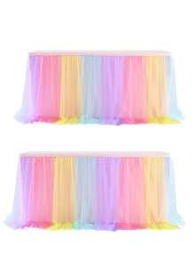 1pc Colorful Ruffle Tulle Table Skirt, Fit For Rectangle And Round Tables - Perfect For Birthday Party, Wedding, Bridal Shower, Cake Table Decor, And All Celebration Events - Multicolor - View 11