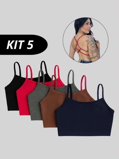 Kit 5 Top Transpassado Costa nua moda gringa básica decote nas costas fitness e casual