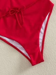 Vestido de praia moderno, modelo explosão europeu e americano, vermelho sólido, sem costas, com amarração nas costas e cadarço, feito à mão, para férias em resorts de praia. - Vermelho - Ver 6