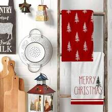2pcs Christmas Kitchen Towel Set, Merry Christmas Dish Towels, Ultra Soft Polyester Blend, Modern Design, White And Red Christmas Tree Decor, 15.7X 23.6 Inches - Multicolor - View 10