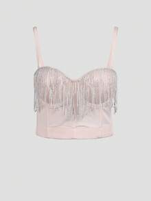 Apperloth A 水鑽鏈條流蘇邊緊身吊帶 - 杏色 - 查看 8