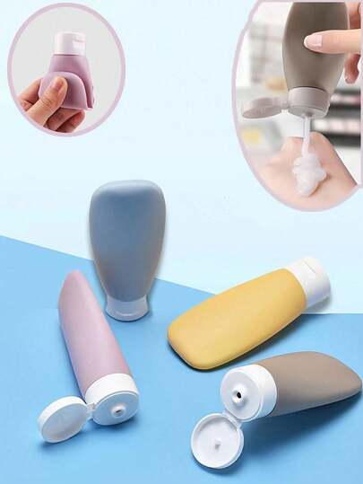 4 st multifunktionella färgade portionsflaskor, läckagesäkra reseflaskor, bärbara och återfyllningsbara klämbara behållare för resor, emulsionsportionsflaskor