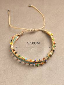 1 pieza Brazalete ajustable trenzado chapado en oro de 18K con estilo bohemio para mujer - Multicolor - Ver 4