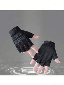 1双多尺寸掌面防滑耐磨透气健身手套 - 黑色 - 查看 5