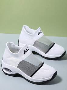 Women Breathable Knit Mesh Slip-On Casual Sneakers - White - View 4