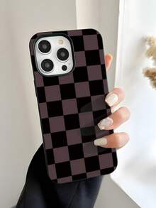Check Pattern1PC Chessboard Player Pattern Phone Case, Personalized Street Photography Wind Anti Drop Case Pattern, Simple Large Hole 1.6 Thick Large Hole Phone Case For Better Protection Of The Phone, With Anti Drop And Impact Resistance, Compatible With Apple 11/11 Pro/11ProMax,12/12Pro/12ProMax,13/13Pro/13ProMax,14/14Pro/14Plus/14ProMax,15/15Pro/15Plus/15ProMax,16//16Plus/16ProMax,17/17Pro/17Air/17ProMax,7/8/7Plus/8Plus,X/XS/XR/XSMax - Black - View 5