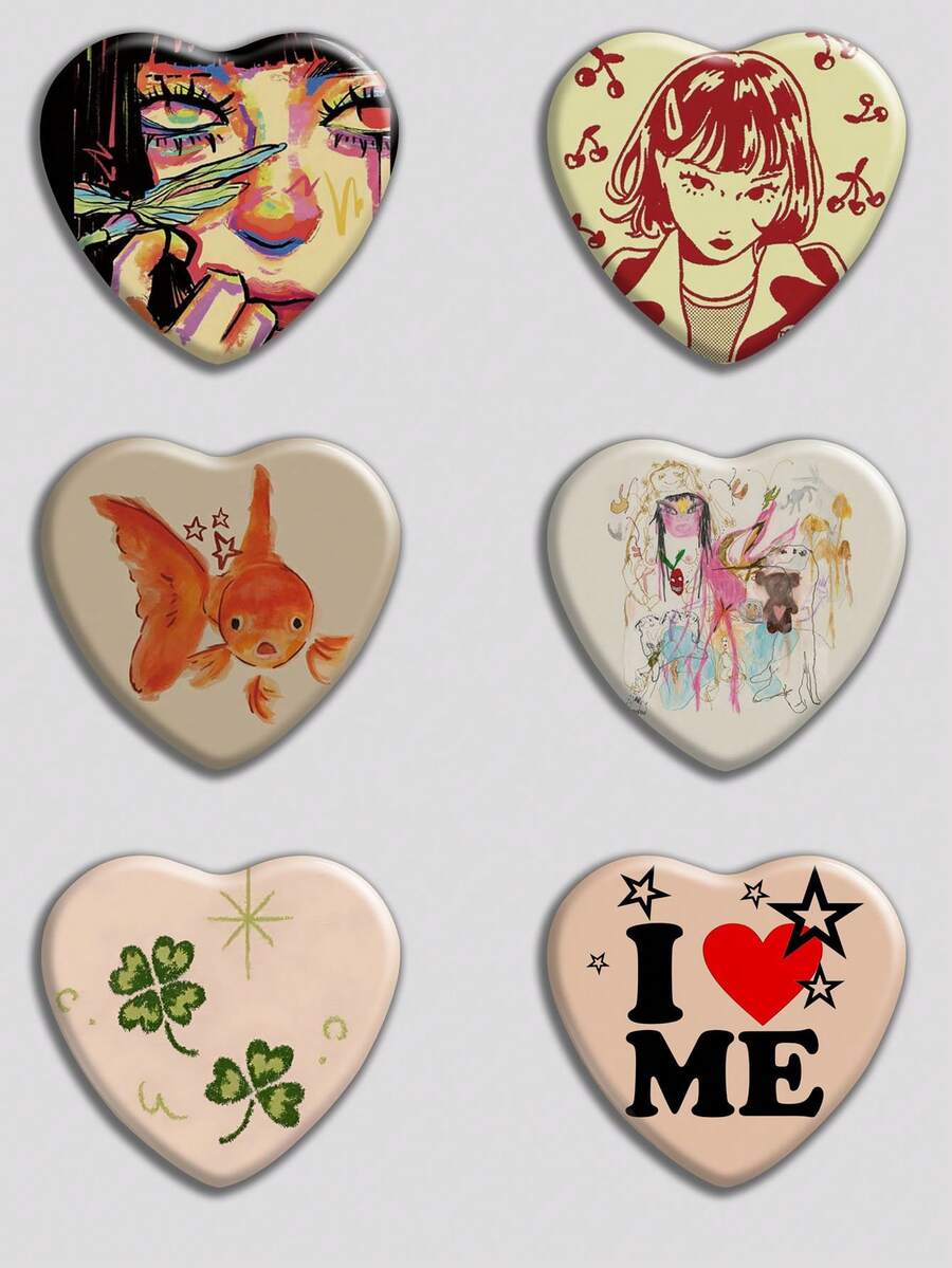 心形徽章，经典时尚徽章/胸针，2D平面设计，高品质金属配件，适合装饰衣服、帽子、背包，是送给朋友、同学、同事和爱人的理想新奇礼物。 - 彩色 - 查看 1