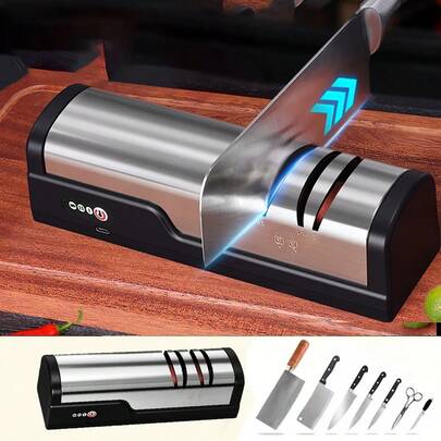 Professional USB Rechargeable Portable Electric Knife Sharpener, Adjustable Angle Sharpener 20 Degree Straight Edge, 1200mAh Lithium Battery Long Lasting, For Kitchen Knife, Slicer, Santoku, Peeler, Ceramic Knife Sharpening And Polishing