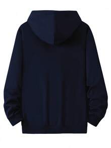 Fashionable Casual Pullover Sweatshirt, Men's Sports & Daily Versatile Long Sleeve Top, Kangaroo Pocket - Machine Washable, Black Hooded Pullover Sweatshirt, Suitable For Men In Spring And Autumn - Navy Blue - View 3