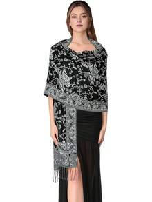 Paisley Pashmina Scarf For Women PASKMLNA - #24Negro/Whtie - View 12