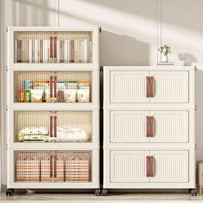 3-Tier Stackable Plastic Storage Box With Lid - Wardrobe Organizer Cabinet, 32L Foldable Box, Collapsible Storage Container, Craft Organizer Box, Suitable For Home, Pantry, Office, Dorm (No Wheels)