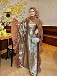 Liyacollection Shimmer Butterfly Abaya , Occasion Abaya , Party Dress, Casual Abaya Daily Dress ,Modest Fashion Abaya, Caftan - Brown - View 2