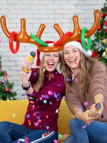 14/7pcs/Inflatable Reindeer Antler Ring Throw Christmas Party Game Hat,Suitable For Christmas,Winter Holiday Party Supplies Gifts - Multicolor - View 8