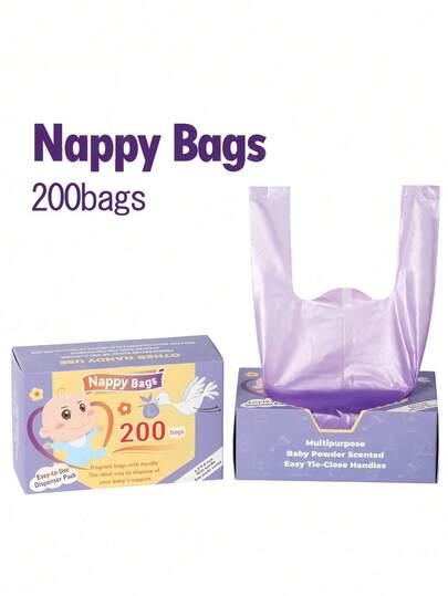 200pcs/100pcs/50pcs Disposable Diaper Bags, Easy Tie Diaper Disposal Bags With Fragrance, Hanging Diaper Bag Essentials, Diaper Trash Bags Or Pet Waste Bags, Diaper Bags, Baby Shower Gifts (Random Color Hooks)