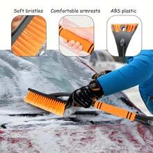 A 2-In -1 Snow Brush And Ice Scraper, Suitable For Car SUV, Telescopic Snow Removal Tool, With Ergonomic Foam Handle, Windshield Ice Scraper And Snow Brush Combination, Suitable For Winter Car Care, Vehicle Maintenance, Car Cleaning Accessories, Compact Design, Lightweight Tool, Sturdy Structure, High-Quality Scraper, Car Owner, SUV Driver,