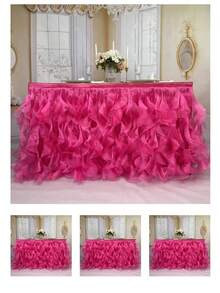 4 pies/6 pies/8 pies/9 pies/14 pies Faldas de mesa de organza, faldas de mesa rizada, faldas de mesa de sauce llorón, adecuadas para mesas de comedor rectangulares o redondas, para duchas nupciales, cumpleaños, fiestas de boda, banquetes, faldas de mesa para pasteles, decoración del hogar. - Multicolor - Ver 164