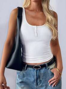 GAOVOT Women's Y2K Sexy Square Neck Button Casual Camisole Top, Spring/Summer - White - View 7